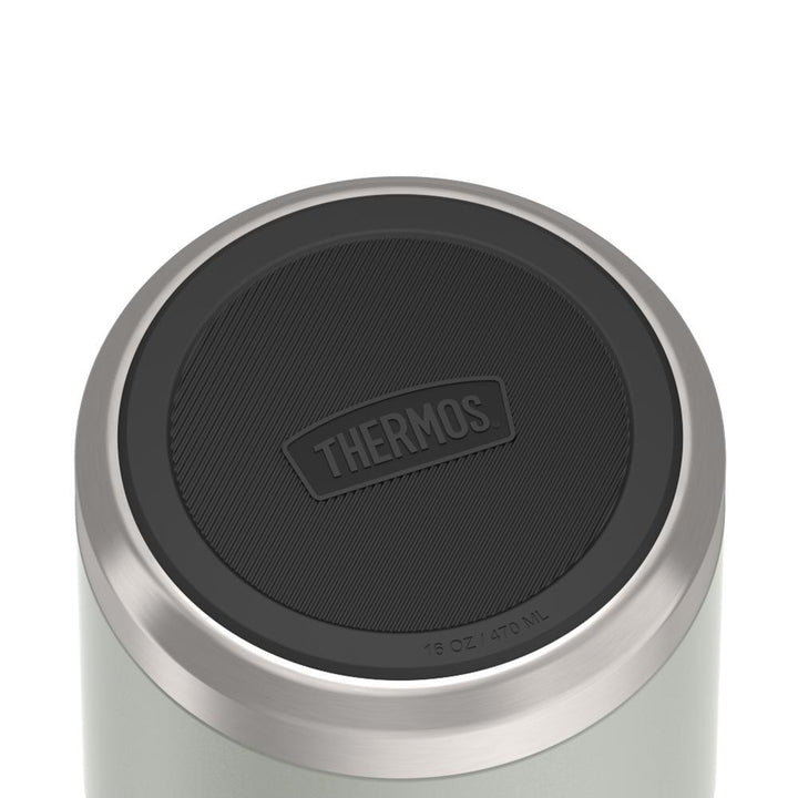 16 ounce Thermos Food Jar with stainless steel spoon,bottom view of non-slip base, River Rock Grey.